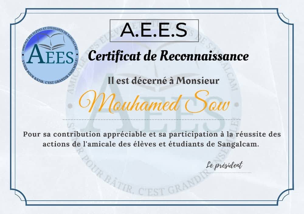 Certificat de Reconnaissance